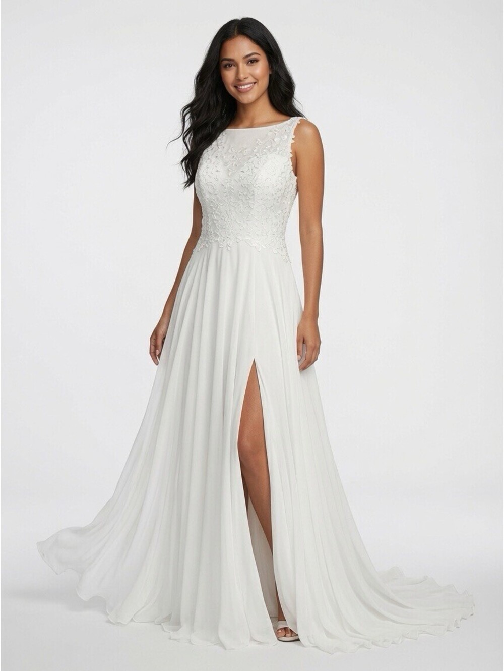 Ivory Lace Chiffon Wedding Dress Plus Size 20 A-Line Bridal Gown